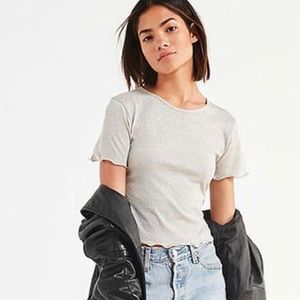 UO Urban Outfitters Emma Shimmer Lettuce Edge Tee in Taupe